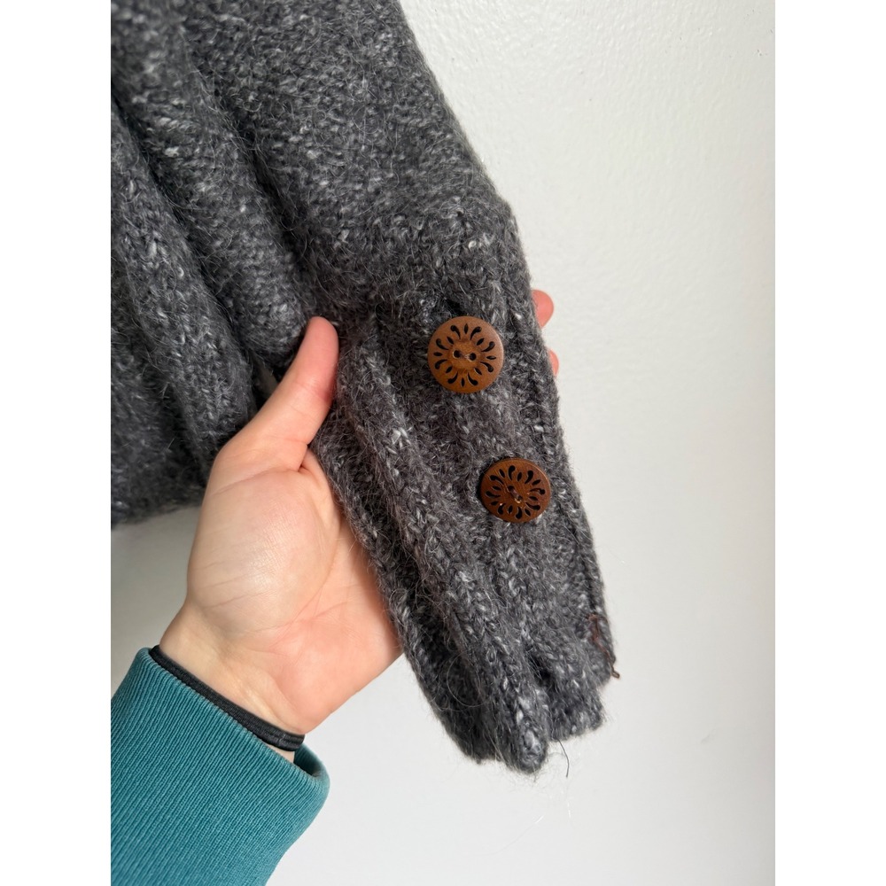 Lole Womens Gray Mohair Blend Cable Knit Turtleneck Sweater Wood Button Cuffs M - Picture 3 of 9